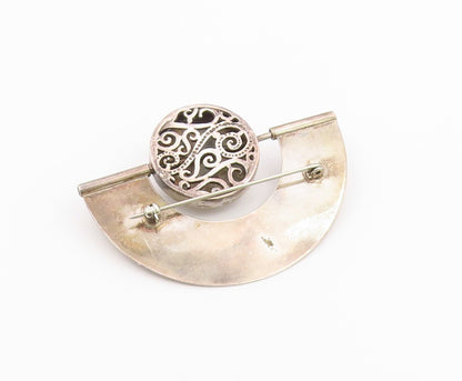 925 Sterling Silver Vintage Brooch Pin Cabochon Carnelian Filigree  BP12591