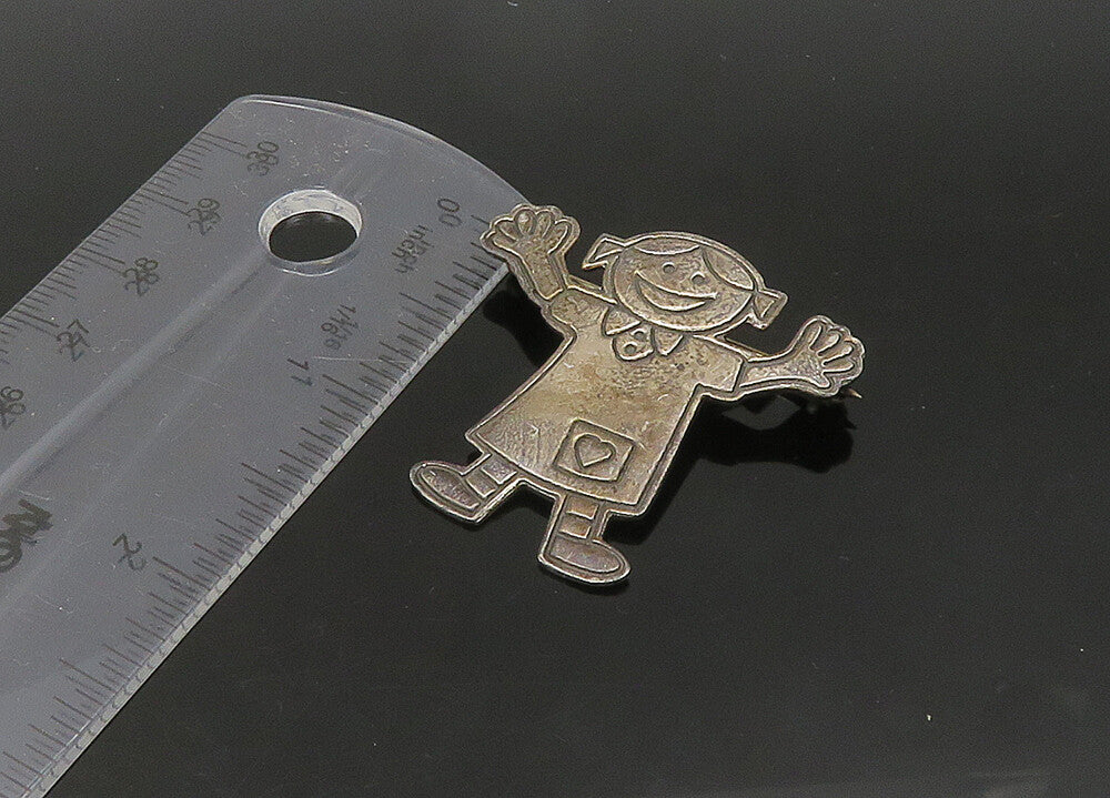 MEXICO 925 Sterling Silver  Vintage Happy Little Girl Brooch Pin  BP8489