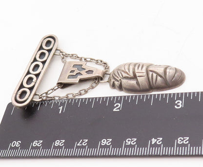 925 Sterling Silver Vintage Brooch Dark Tone Dangling Designer Etched  BP11500