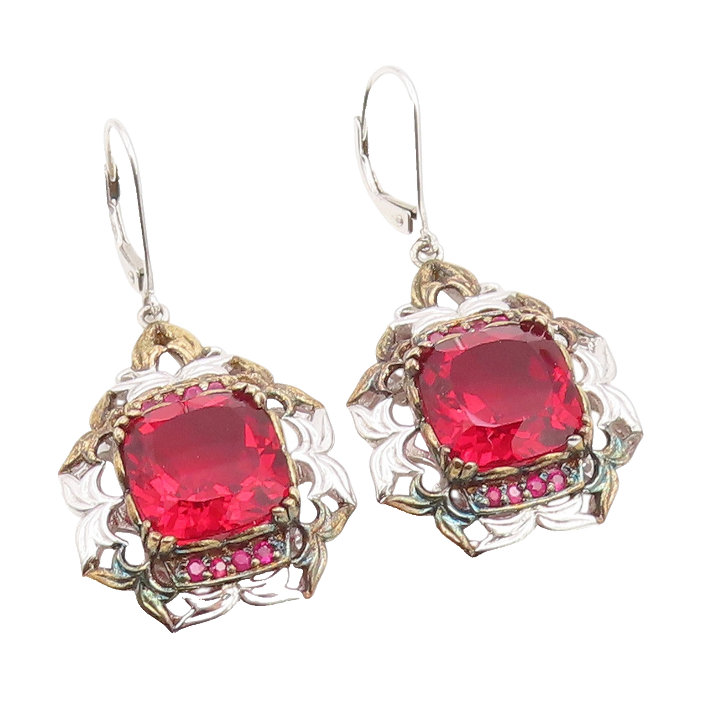 925 Sterling Silver Vintage Earrings MICHAEL VALITUTTI Ruby Floral Drop  EG14113
