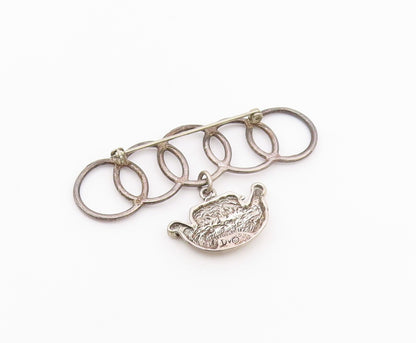 DESIGNER 925 Sterling Silver Vintage Interlocking Circle House Brooch Pin BP9389