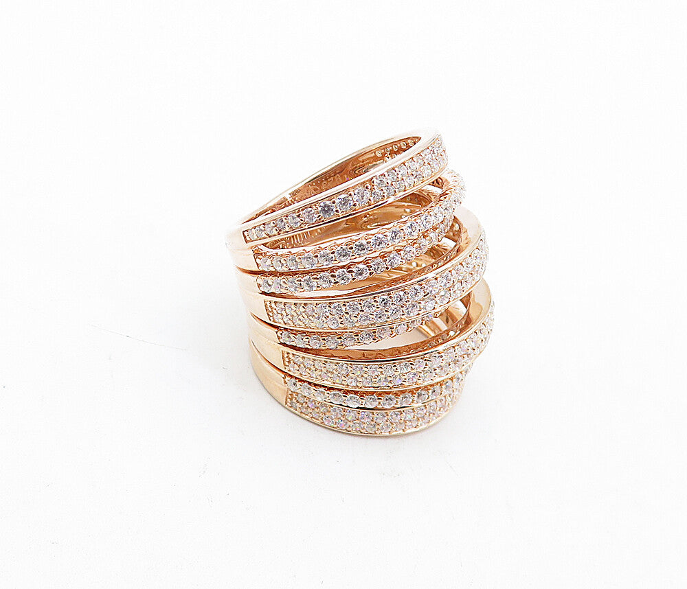 925 Sterling Silver  Cubic Zirconia Rose Gold Plated Band Ring Sz 7.5  RG4540