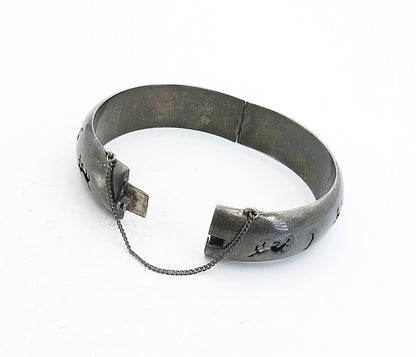 MEXICO 925 Sterling Silver  Vintage Oxidized Cutout Bangle Bracelet  BT1900