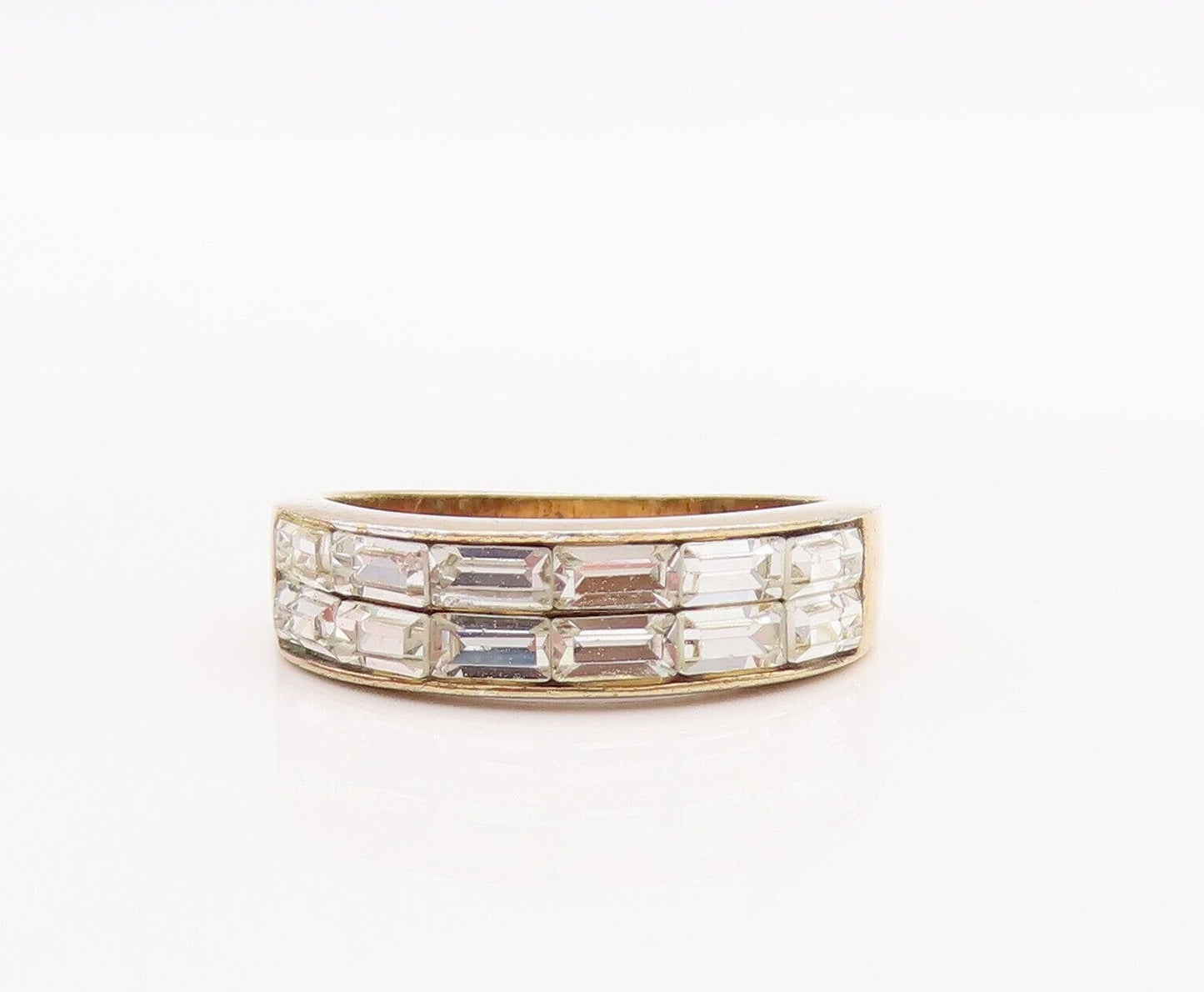 925 Sterling Silver Vintage Ring Rectangle Cut Double CZ Row Inlay Sz 7  RG28625