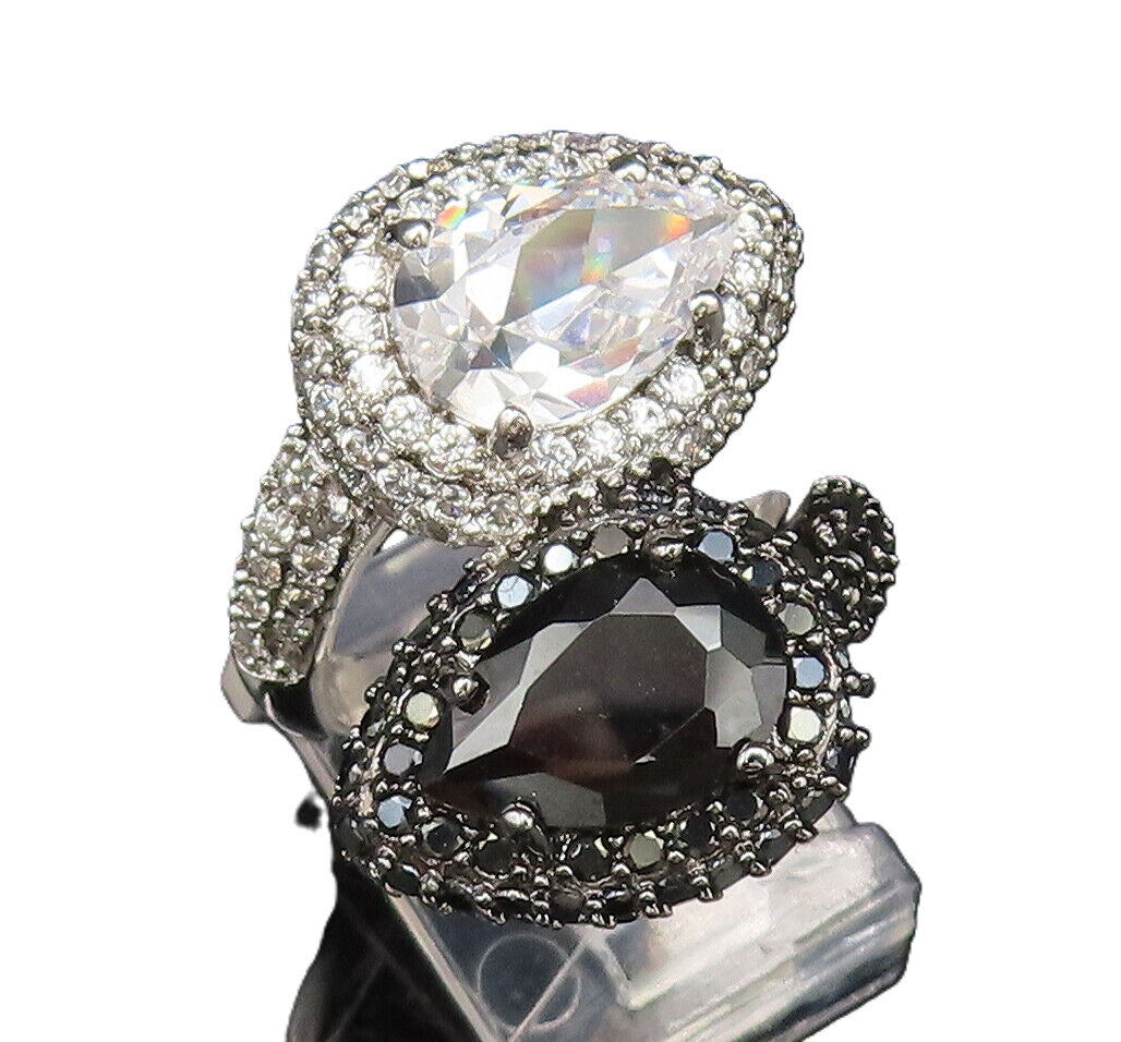 925 Silver  Vintage Sparkly Cubic Zirconia & Spinel Bypass Ring Sz 7  RG25794