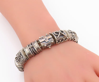 925 Sterling Silver Vintage Bracelet DEBORAH ARMSTRONG Dark Tone Carved  BT11100