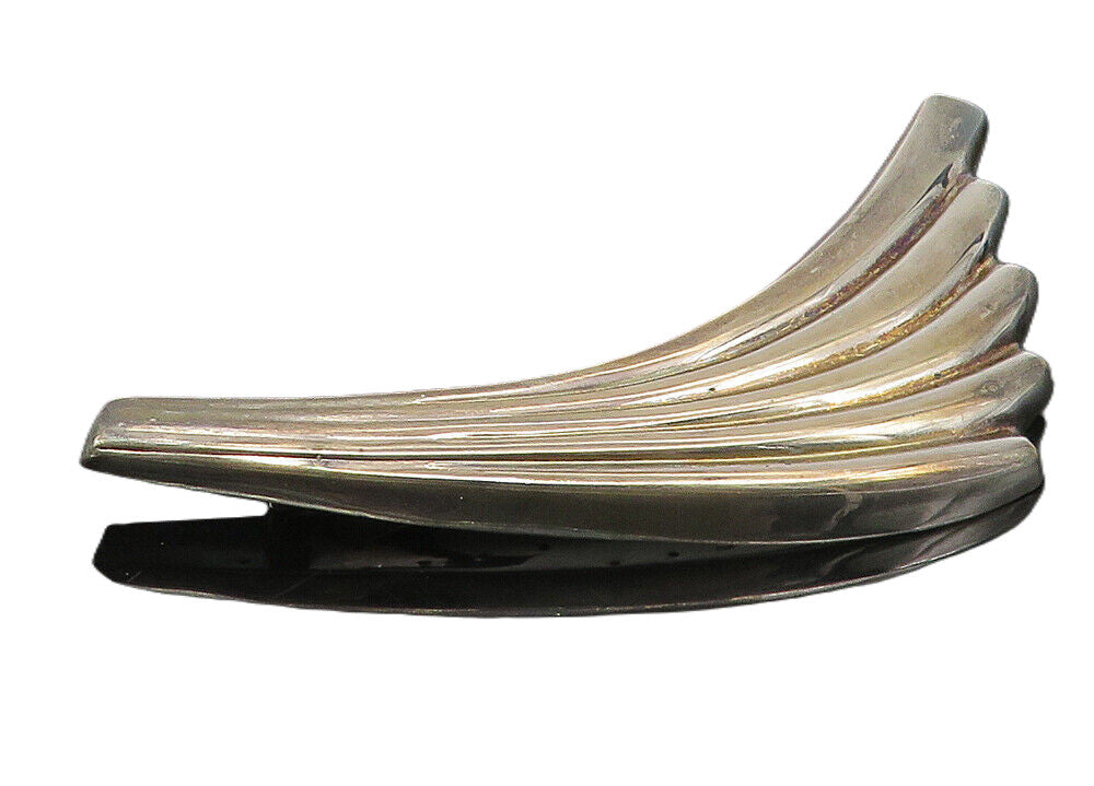 925 Sterling Silver  Vintage Shiny Hollow Fluted Wing Design Brooch Pin BP4226