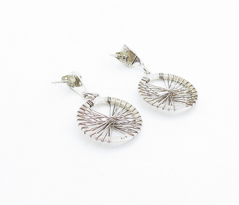 MEXICO 925 Sterling Silver  Vintage Shiny Wire Wrapped Drop Earrings  EG2797