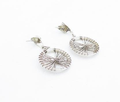 MEXICO 925 Sterling Silver  Vintage Shiny Wire Wrapped Drop Earrings  EG2797