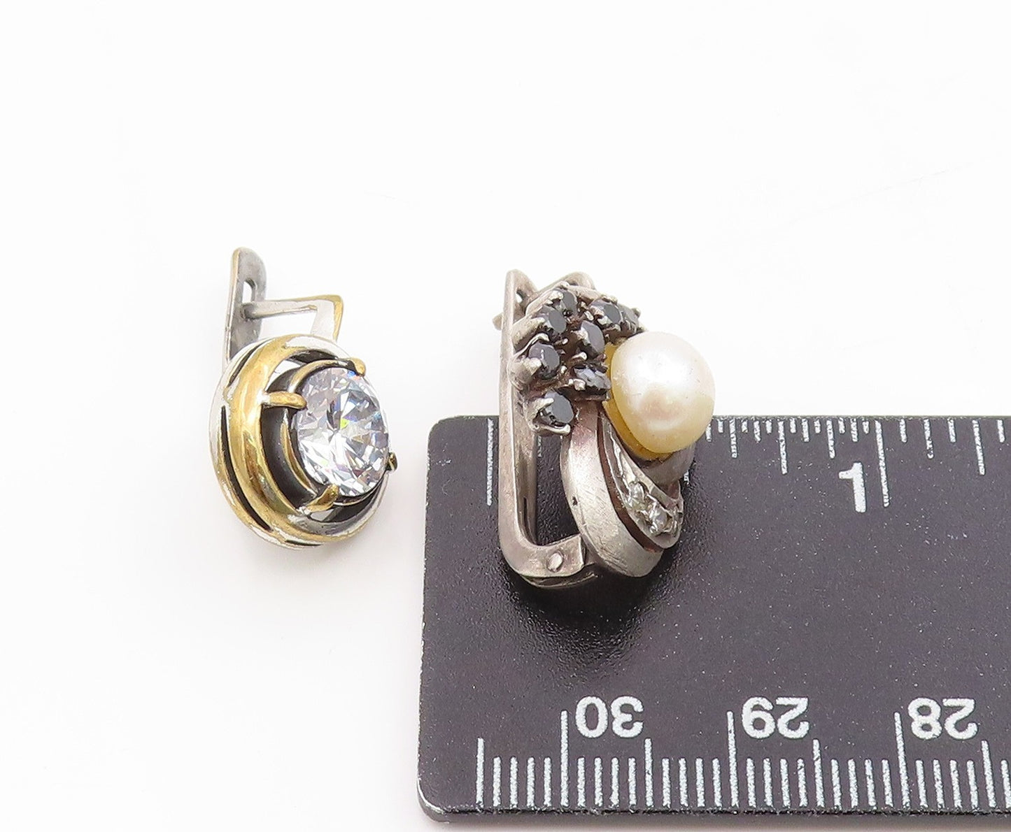 925 Sterling Silver Vintage Earrings Multi Gemstone Designer Single Lot  EG14308