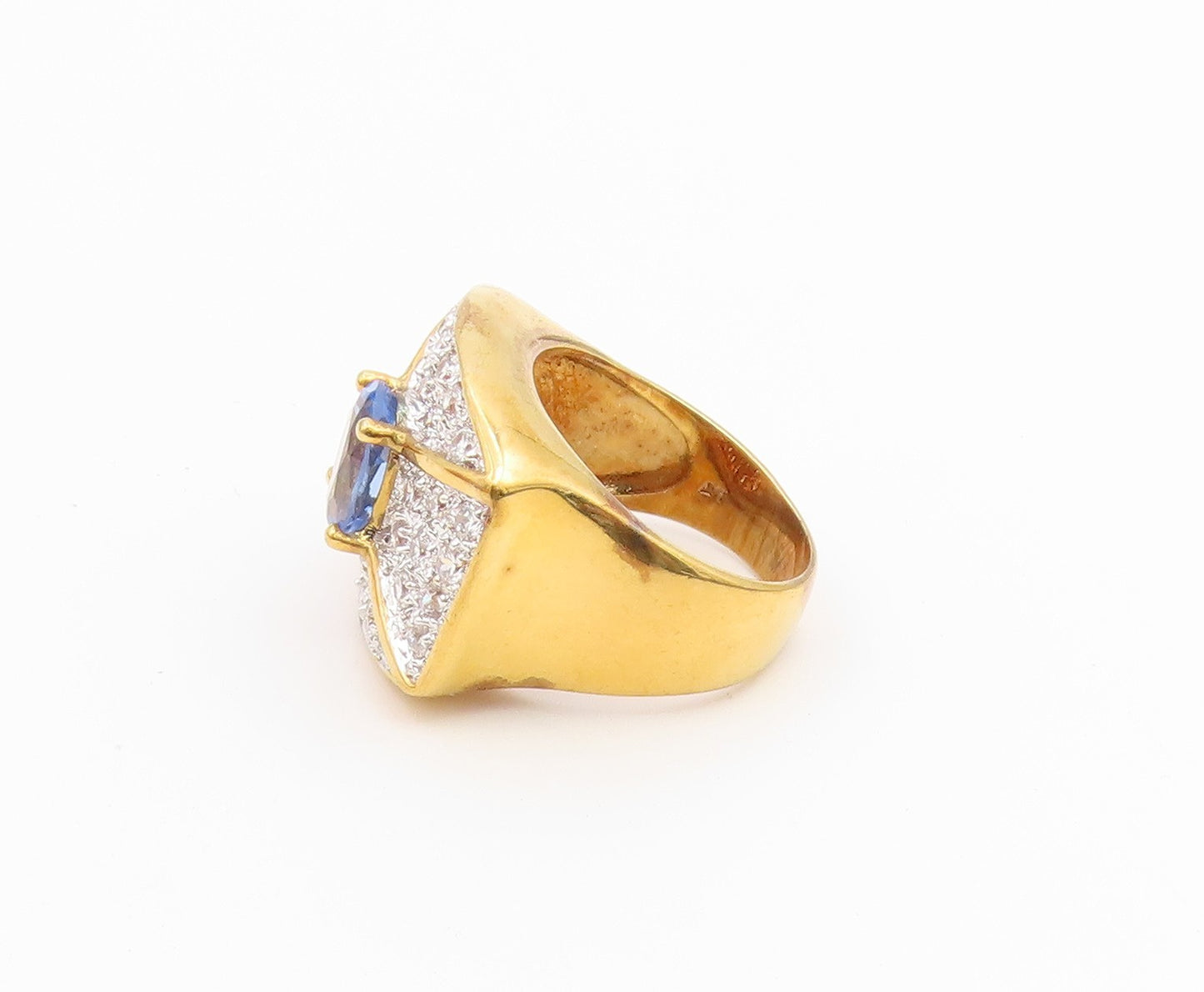 925 Sterling Silver Vintage Ring Gold Plated Tanzanite & CZ Band  Sz 7  RG36763