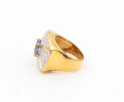 925 Sterling Silver Vintage Ring Gold Plated Tanzanite & CZ Band  Sz 7  RG36763