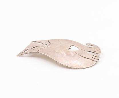 MEXICO 925 Sterling Silver  Vintage Smooth Sitting Cat Brooch Pin  BP4443