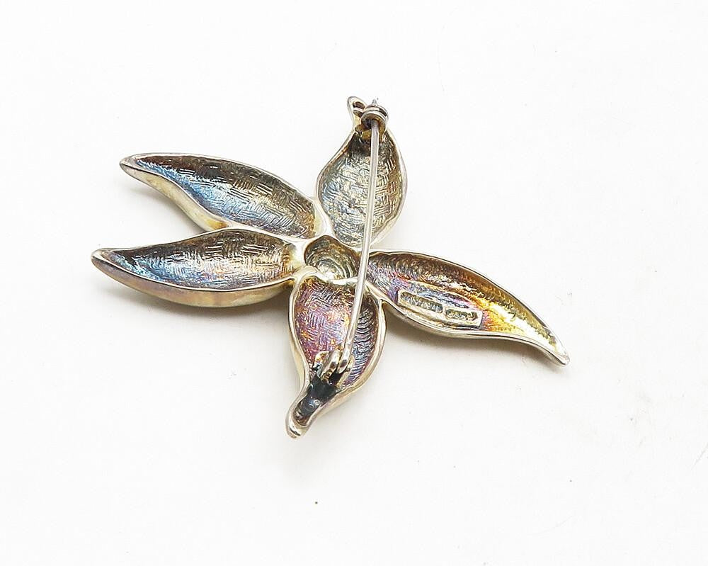925 Sterling Silver  Vintage Shiny Single Flower Motif Brooch Pin  BP3886