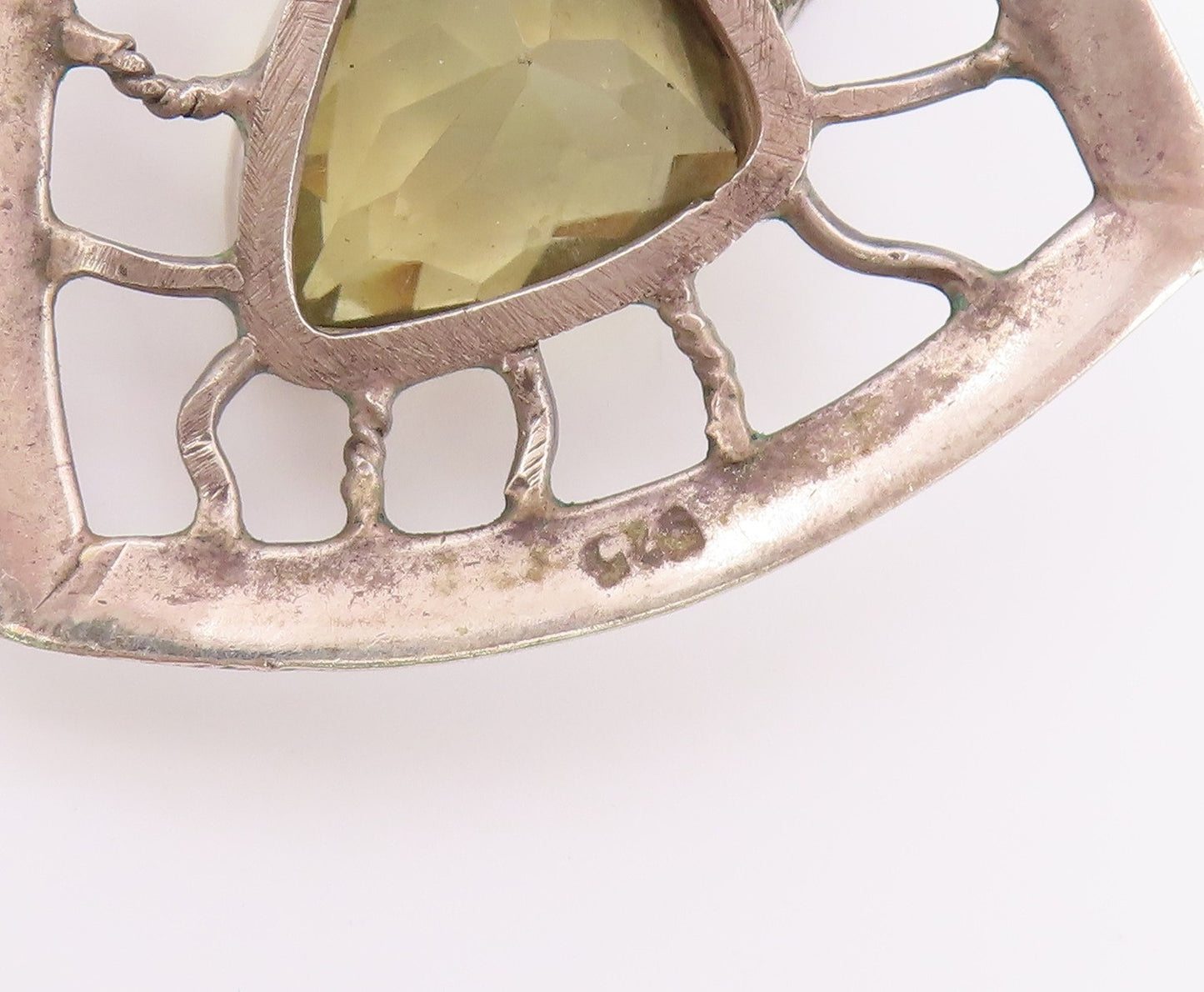 925 Sterling Silver Vintage Pendant Classic Citrine Openwork Web Shield  PT26480