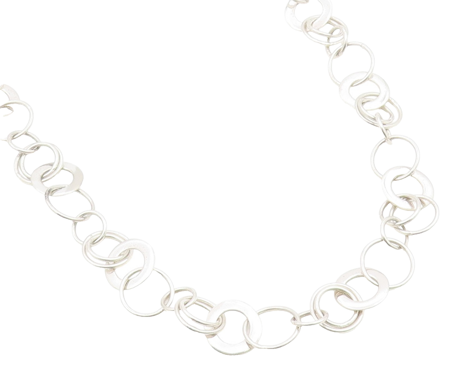 925 Sterling Silver Vintage Necklace Modernist Interlocking Circles Chain NE4942