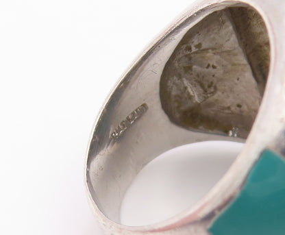 925 Sterling Silver Vintage Ring Large Turquoise & CZ Dome Band  Sz 6  RG35554