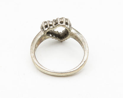 925 Sterling Silver  Vintage Topaz Open Love Heart Band Ring Sz 7  RG10267