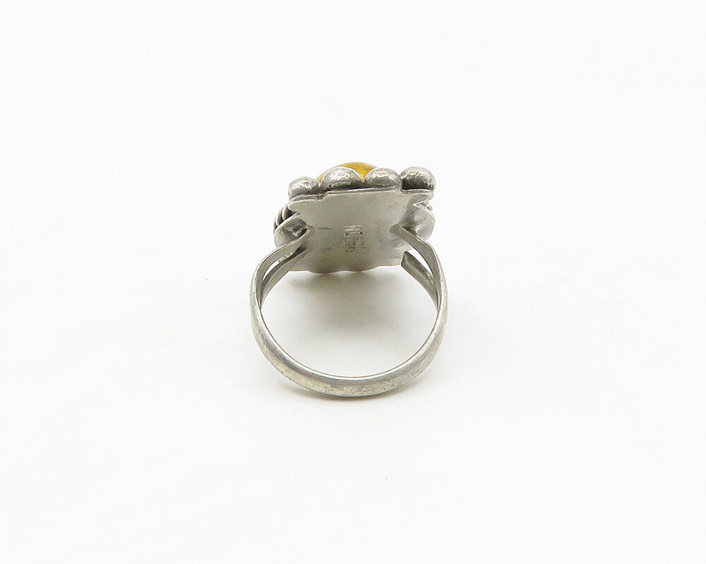 DANIEL MARTINEZ NAVAJO 925 Silver  Vintage Amber Cocktail Ring Sz 7  RG17397