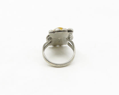 DANIEL MARTINEZ NAVAJO 925 Silver  Vintage Amber Cocktail Ring Sz 7  RG17397