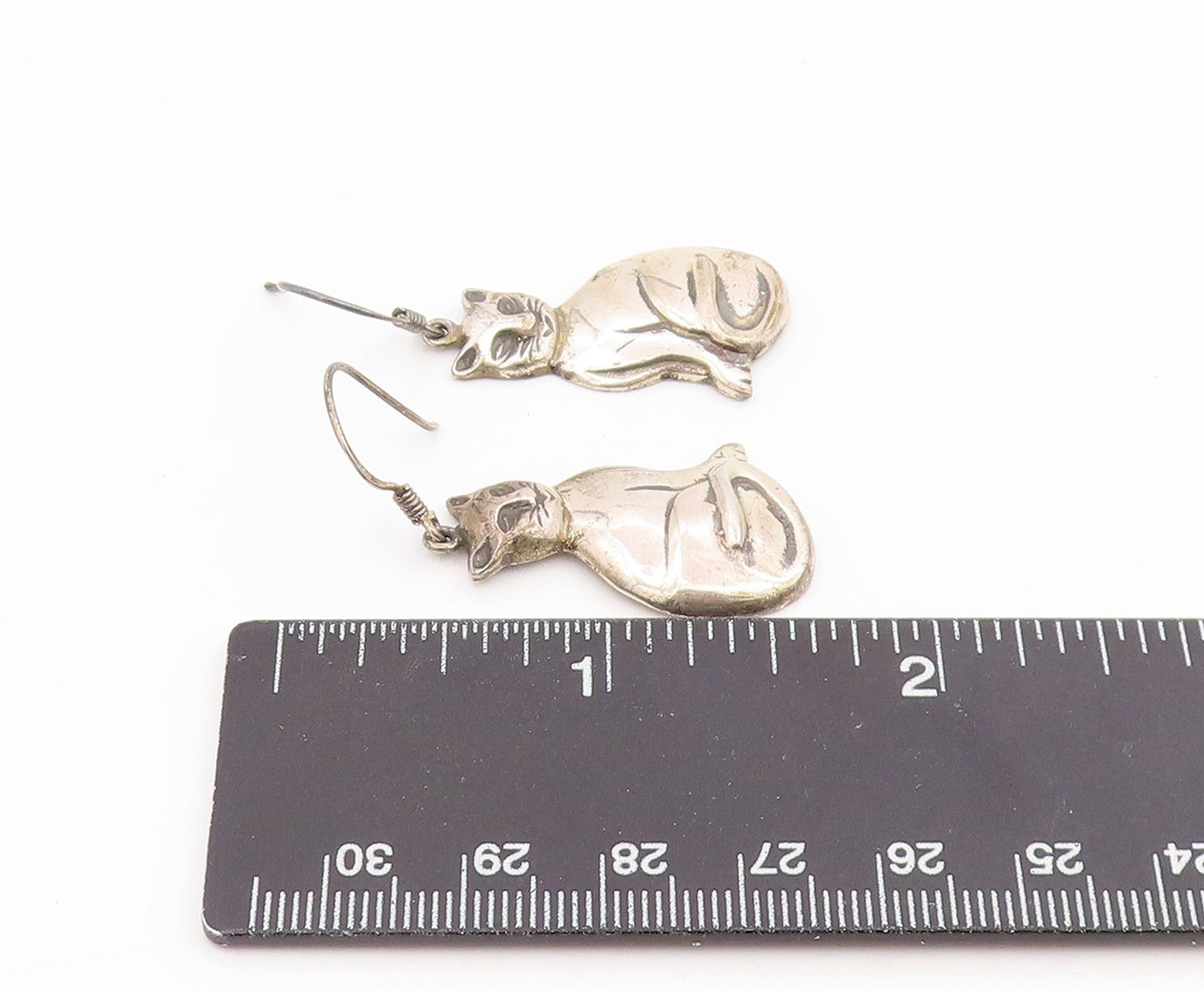 925 Sterling Silver Vintage Earrings BOMA Modernist Kitten Charm Dangle  EG14267