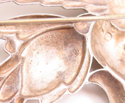 925 Sterling Silver Vintage Brooch Pin Solid Floral Bouquet Carved  BP10940