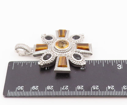 925 Sterling Silver Vintage Pendant JUDITH RIPKA Gemstone Maltese Cross  PT26418