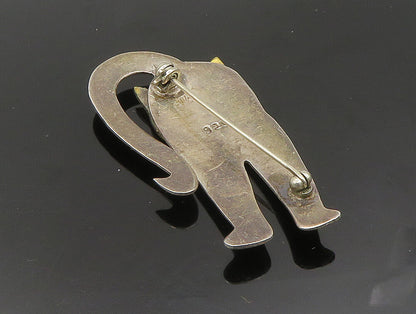 925 Sterling Silver  Vintage Two Tone Shiny Cat Motif Brooch Pin  BP9350