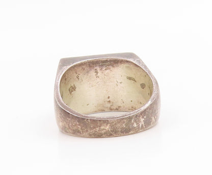 925 Sterling Silver Vintage Ring MEXICO Green Gemstone Signet  Sz 10.5  RG35782
