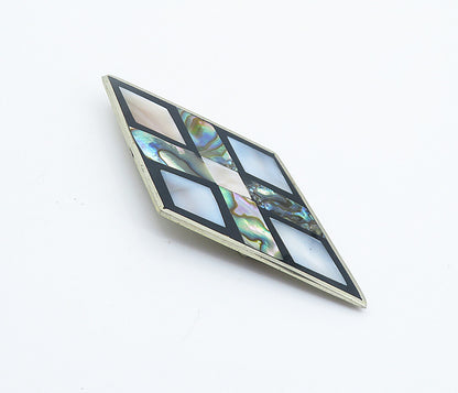 MEXICO 925 Silver  Vintage Mother Of Pearl & Abalone Shell Brooch Pin  BP2884