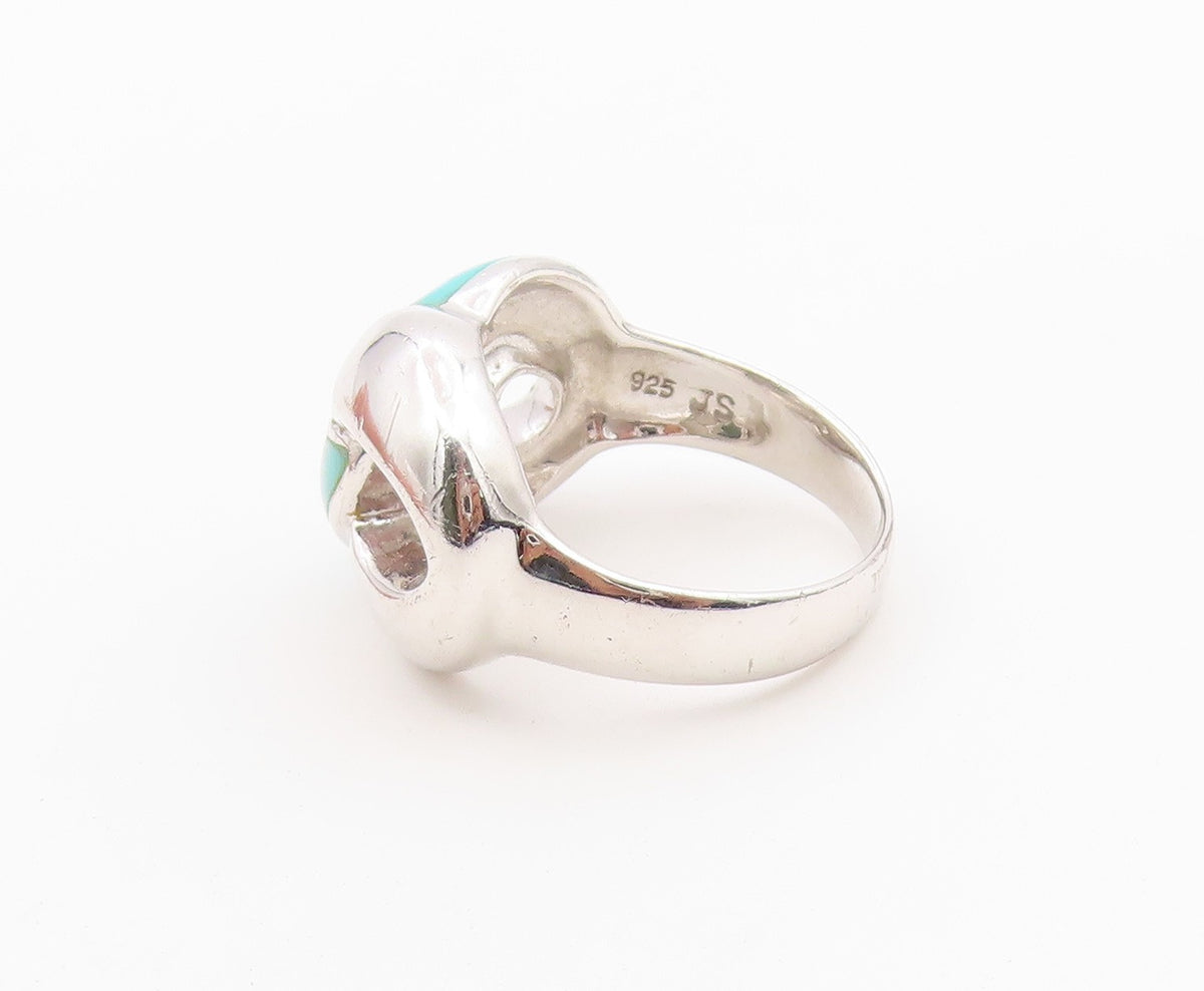 925 Sterling Silver Vintage Ring Chunky Turquoise Infinity Knot  Sz 6  RG36478