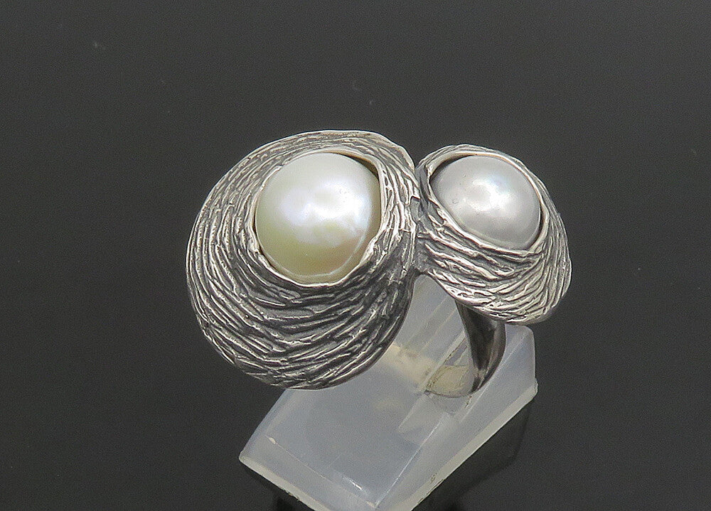 ISRAEL HAGIT GORALI 925 Silver  Vintage Pearls Cocktail Ring Sz 7  RG23457
