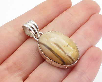 925 Sterling Silver  Vintage Cabochon Cut Brown Jasper Oval Pendant  PT3091