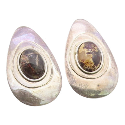925 Sterling Silver Vintage Earrings Modernist Agate Teardrop Studs  EG14378
