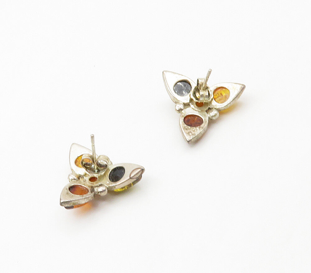925 Sterling Silver  Vintage Tear Drop Amber Floral Drop Earrings  EG8562