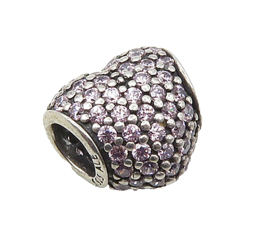 PANDORA 925 Sterling Silver  Vintage Pink Topaz Heart Slide Pendant  PT17283