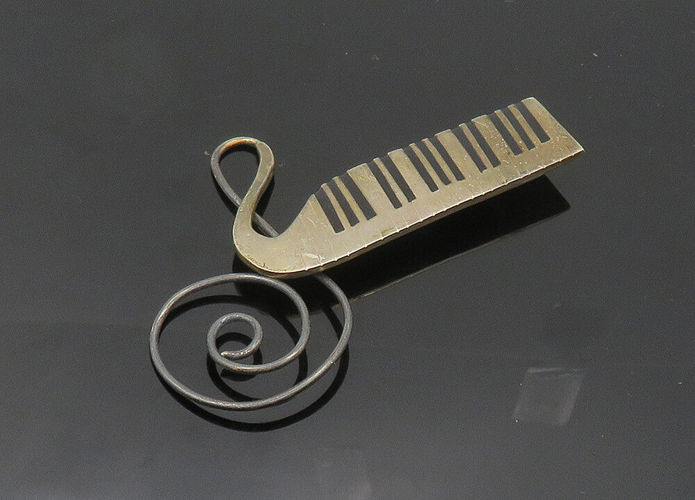 MEXICO 925 Sterling Silver Vintage Black Onyx Piano Keyboard Brooch Pin BP7960
