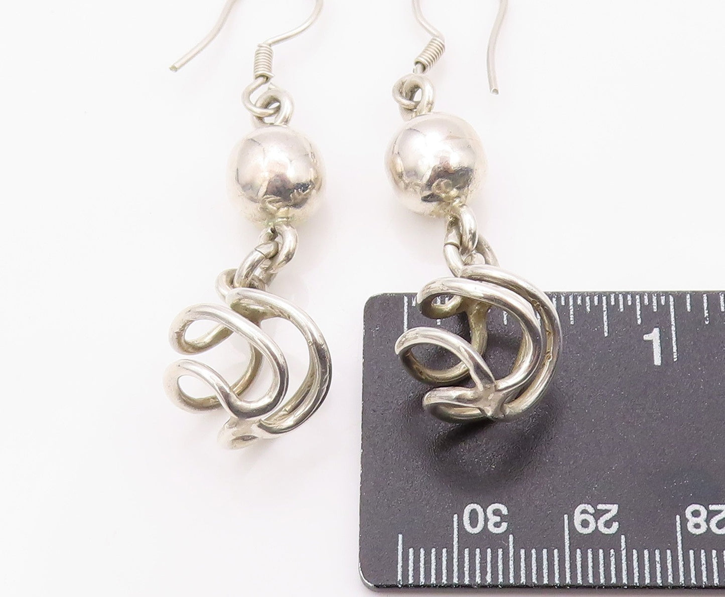 925 Sterling Silver Vintage Earrings Modernist Designer Drop Dangling  EG13505