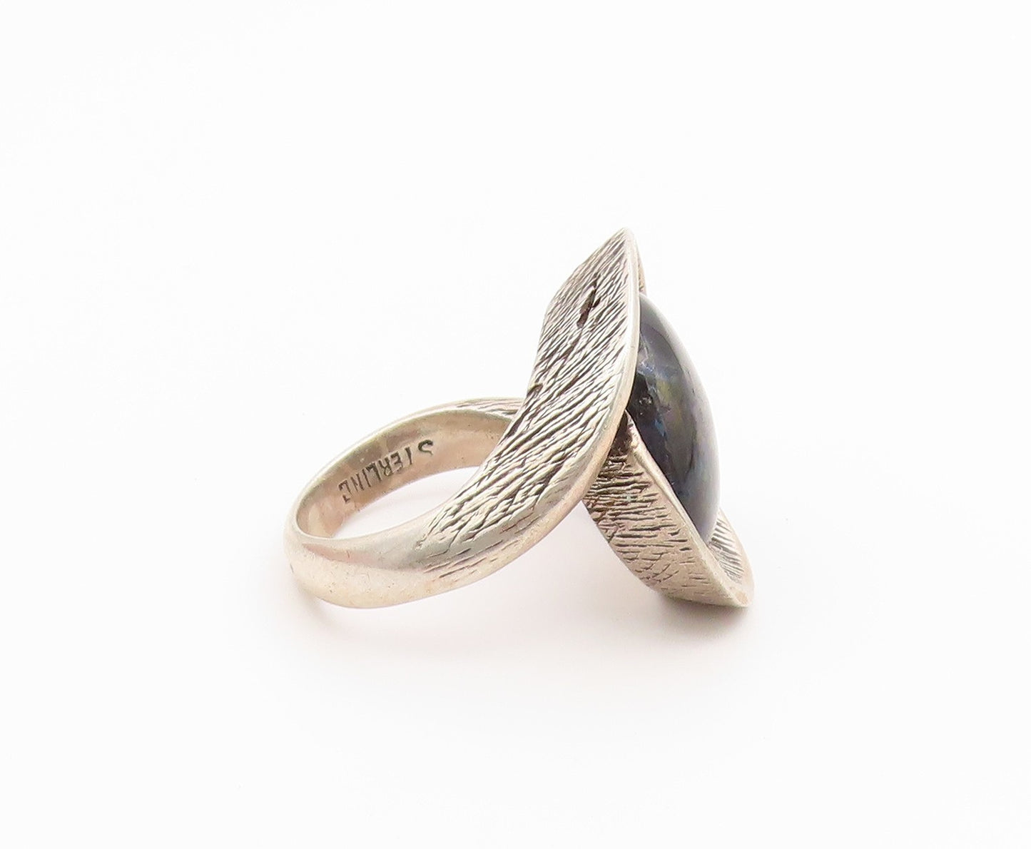 925 Sterling Silver Vintage Ring Modernist Labradorite Band  Sz 8.5  RG36798