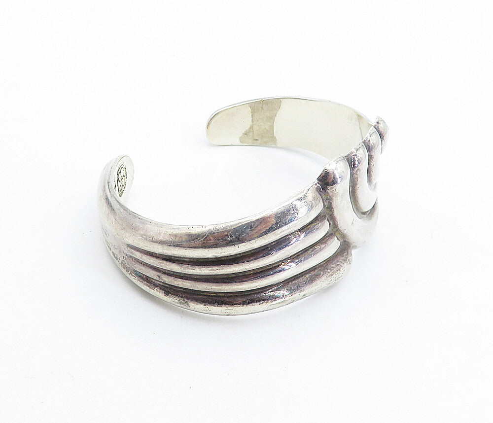 LOS BALLESTEROS 925 Silver Vintage Fluted Swirl Bypass Cuff Bracelet BT3103