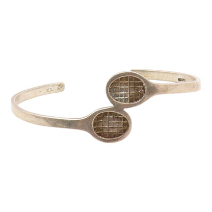 M.J. SAVITT 925 Silver   Vintage Tennis Rackets Bypass Cuff Bracelet  BT9100