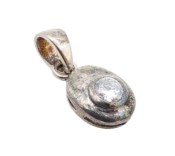 925 Sterling Silver  Vintage Sparkling Cubic Zirconia Dark Tone Pendant PT6297