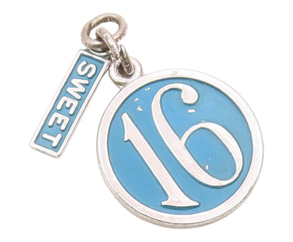 925 Sterling Silver  Vintage Enamel Sweet Sixteen Birthday Pendant  PT18113