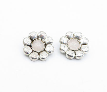 925 Sterling Silver  Vintage Rose Quartz Floral Non Pierce Earrings  EG2223