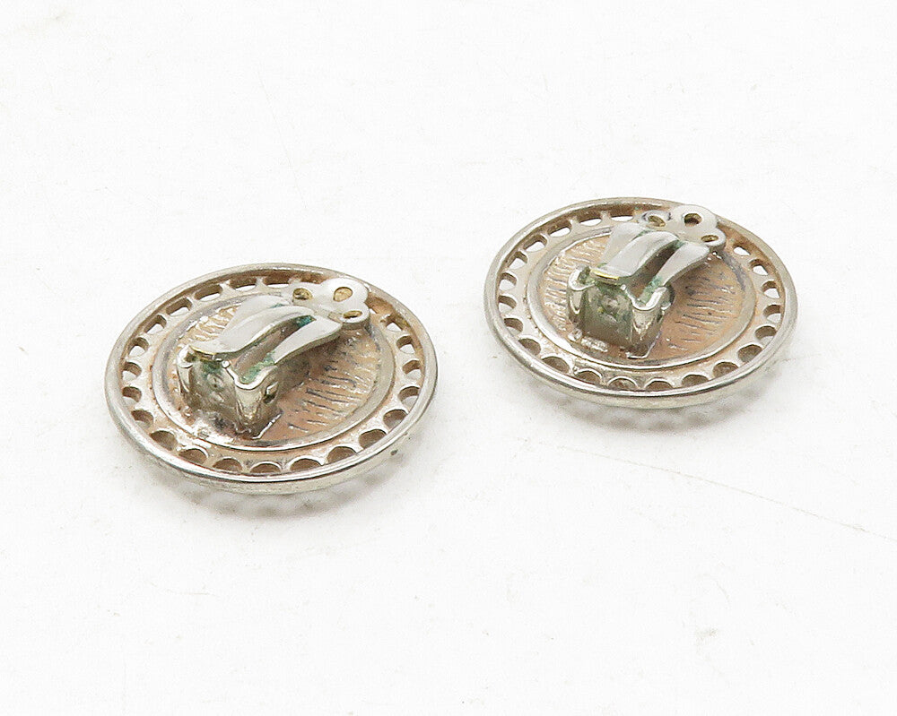 925 Sterling Silver  Vintage Abalone Shell Round Non Pierce Earrings  EG6363