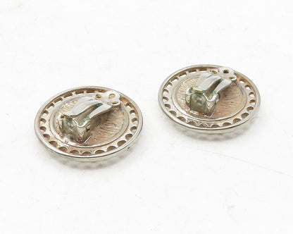 925 Sterling Silver  Vintage Abalone Shell Round Non Pierce Earrings  EG6363