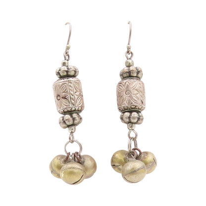 925 Sterling Silver Vintage Earrings Floral Carved Metal Ball Drop  EG13611