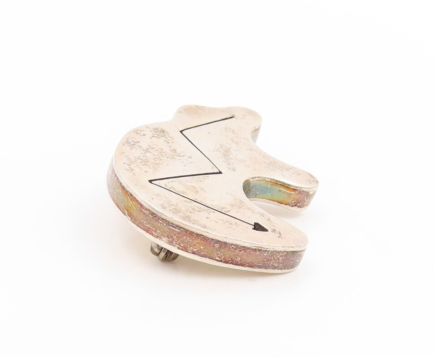 925 Sterling Silver Vintage Brooch Pin MEXICO Modernist Heartline Bear  BP12259