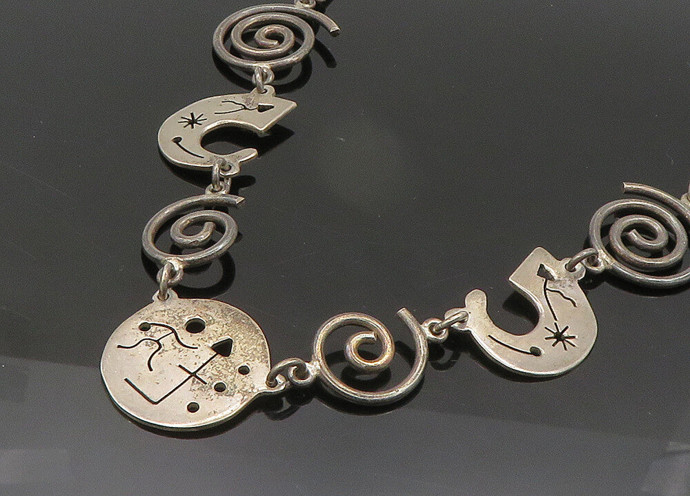 MEXICO 925 Silver  Vintage Dark Tone Spiral Bar Link Chain Necklace  NE3549