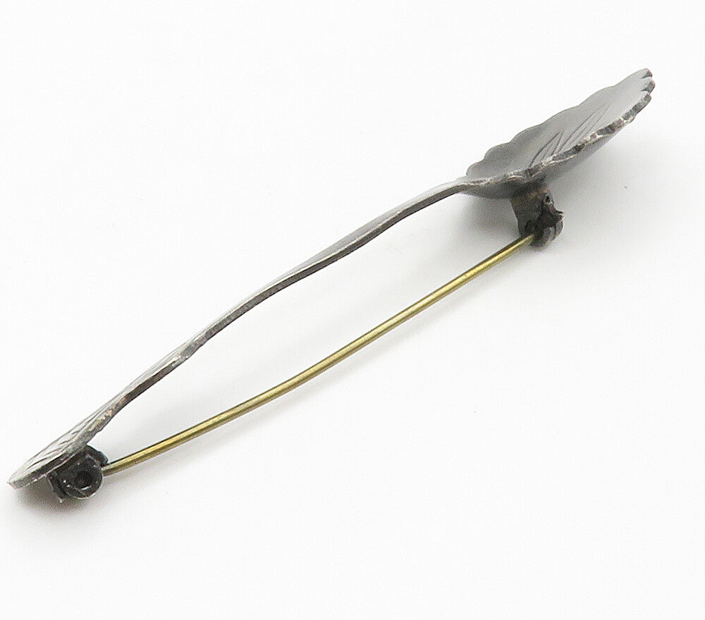 925 Sterling Silver  Vintage Oxidized Floral Leaf Spoon Brooch Pin  BP5815